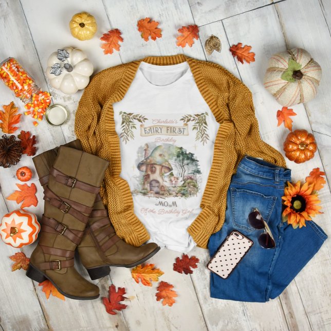 Fairy First Woodland Animals Mushroom Birthday Mom Tri-Blend Shirt (Fairy First Woodland Animals Mushrooms Girl's 1st Birthday "Mom of the Birthday Girl" T-Shirt)