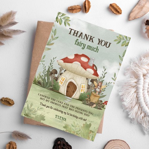 Fairy First Woodland Mushroom 1st Birthday Thank You Card