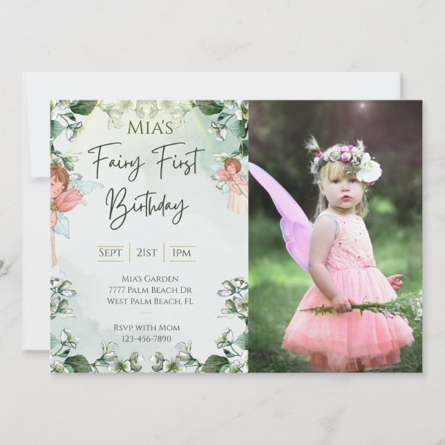 Fairy First Woodland Photo Birthday Enchanted Invitation (Front)