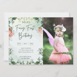 Fairy First Woodland Photo Birthday Enchanted Invitation