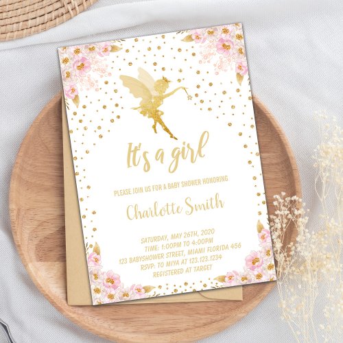 Fairy Floral Baby Shower Invitations