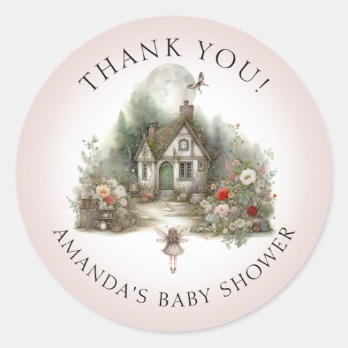 Fairy Floral Cottage Baby Girl Shower Thank You Classic Round Sticker