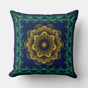 Fairy floral framed fractal pattern throw pillow