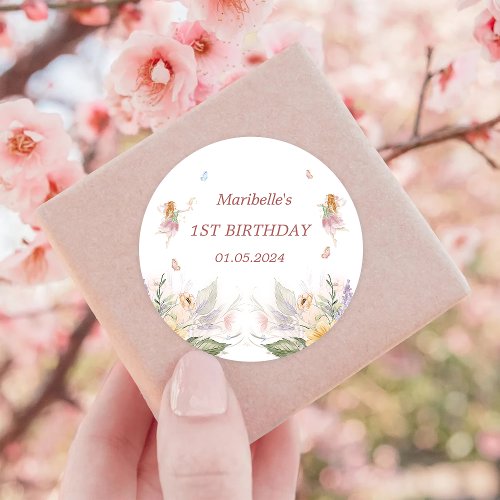 Fairy Floral Girl Birthday Party Classic Round Sticker