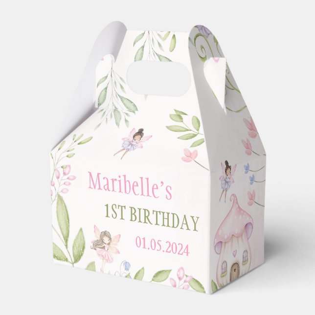 Fairy Floral Girl Birthday Party Favor Boxes (Front Side)