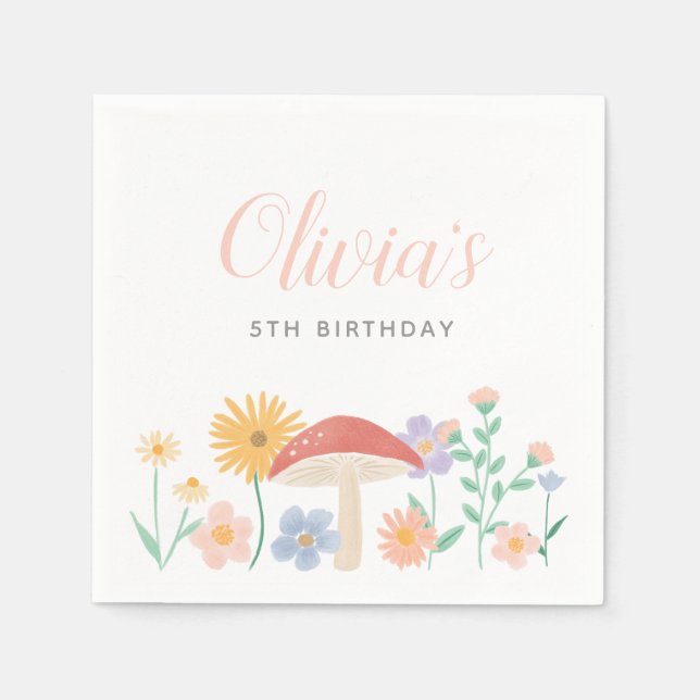 Fairy Floral Girl Birthday Party Napkins (Front)