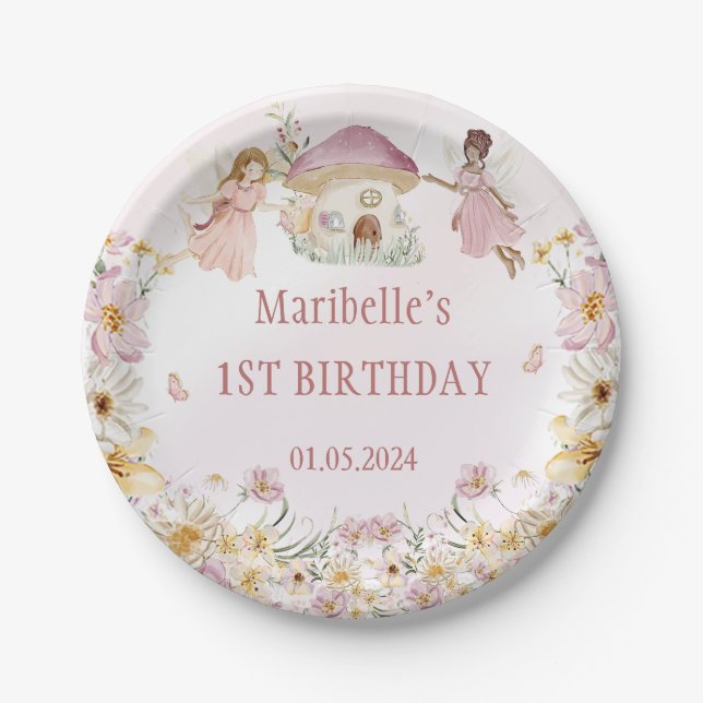 Fairy Floral Girl Birthday Party Paper Plates (Front)