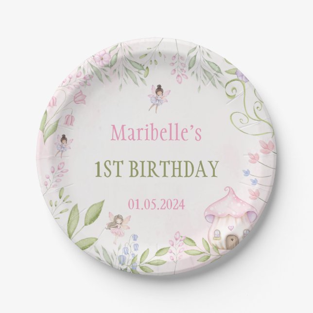 Fairy Floral Girl Birthday Party Paper Plates (Front)