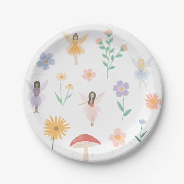Fairy Floral Girl Birthday Party Paper Plates (Front)