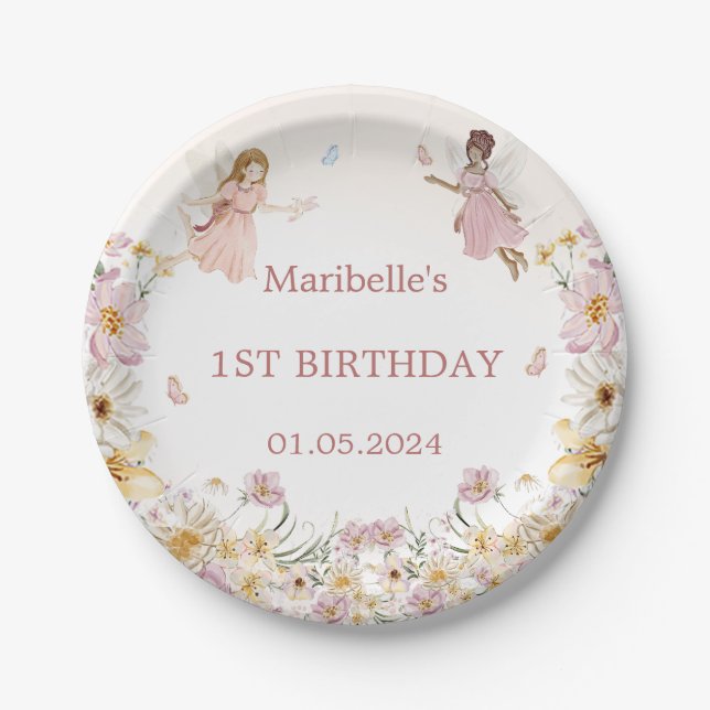 Fairy Floral Girl Birthday Party Paper Plates (Front)