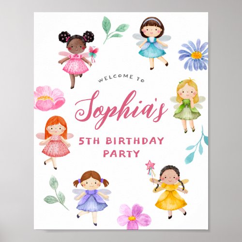 Fairy Floral Girl Birthday Party Welcome Sign