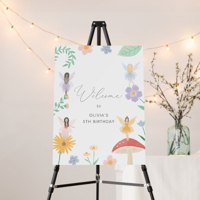 Fairy Floral Girl Birthday Party Welcome Sign (In Situ (Stand))