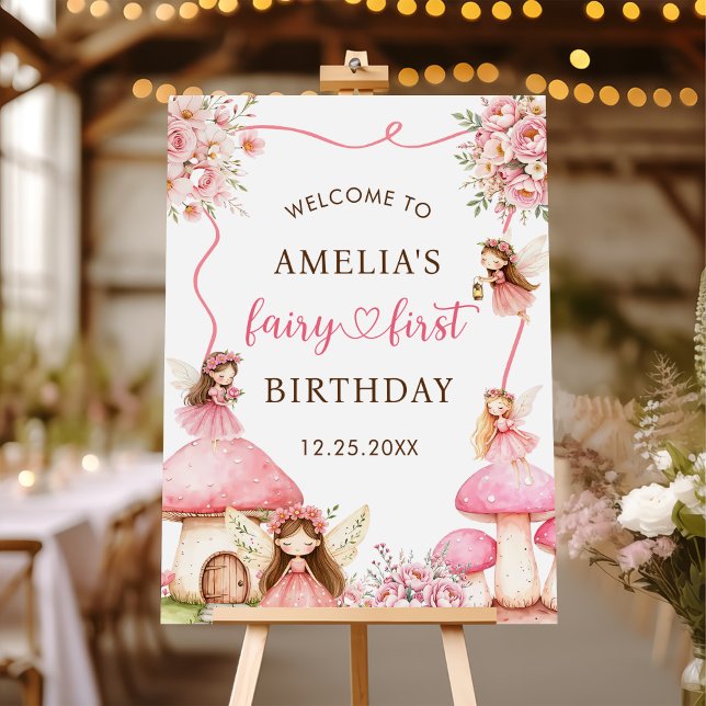 Fairy Floral Girls 1st Birthday Party Foam Board (Creator Uploaded)