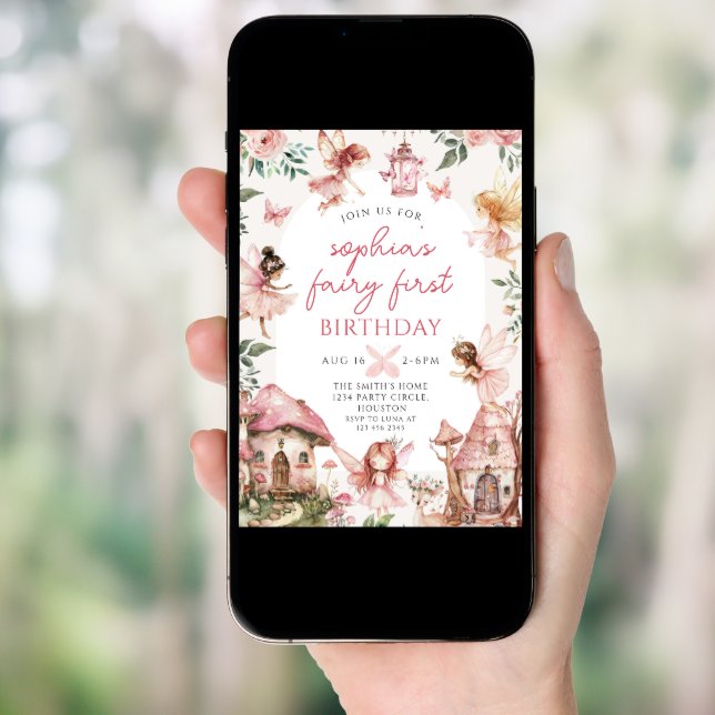 Fairy Floral Girls 1st Birthday Party  Invitation (Front Digital)