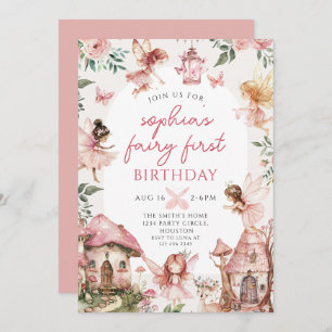 Fairy Floral Girls 1st Birthday Party  Invitation