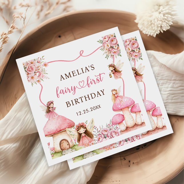 Fairy Floral Girls 1st Birthday Party Napkins (Creator Uploaded)