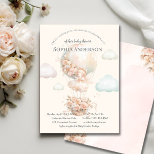 Fairy Floral Hot Air Balloon Baby Shower Invitation