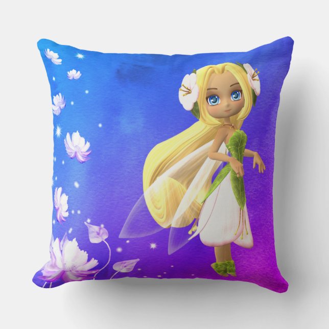 Fairy Floral Personalized Name Throw Pillow (Front)