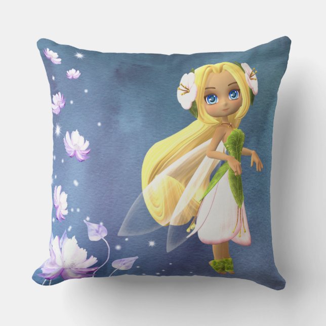 Fairy Floral Personalized Name Throw Pillow (Front)