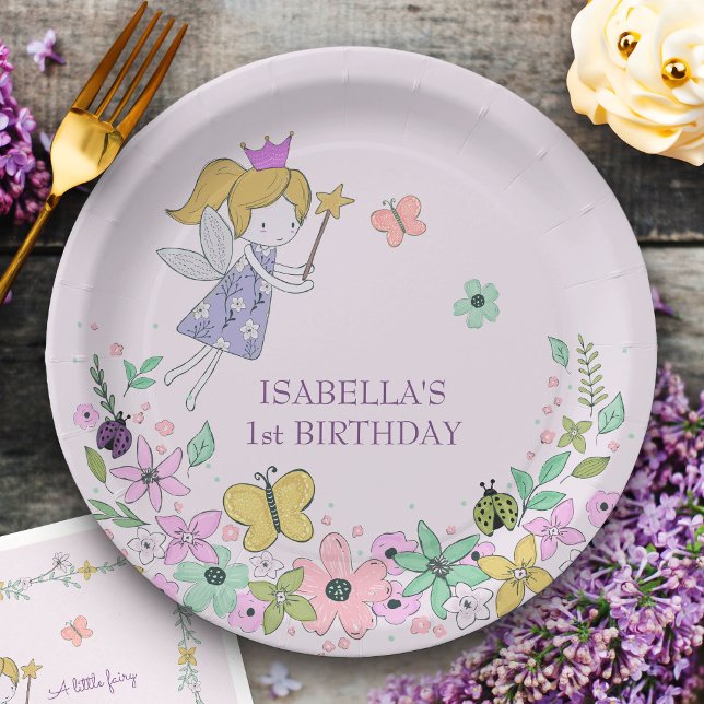 Fairy Flower Garden Any Occasion Lilac Paper Plates (Fairy Garden party plates)