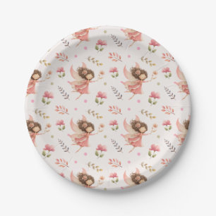 Fairy& Flower Illustrations Pastel Pink Floral Paper Plates