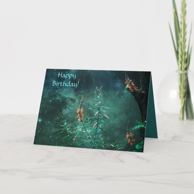 Fairy Flowers in the Jade Moonlight Birthday Card (Front)