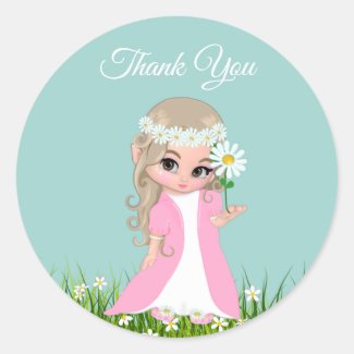 Fairy & Flowers on Light Blue Thank You