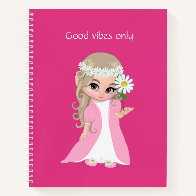 Fairy & Flowers on Vivid Pink Notebook (Front)
