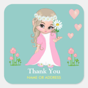 Fairy & Flowers Thank You on Light Blue Sticker