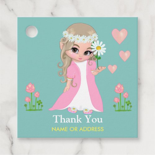 Fairy  Flowers Thank You on Light Blue Sticker Favor Tags