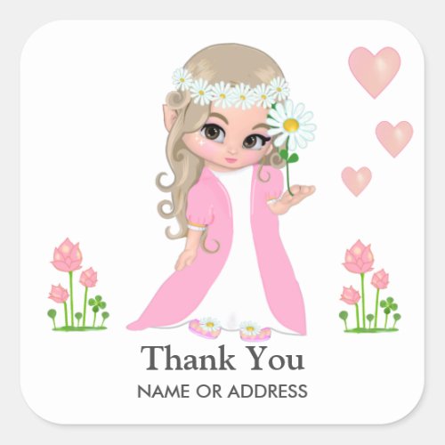 Fairy  Flowers Thank You Sticker