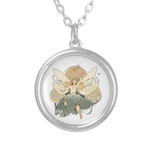 Fairy flying in the sky      silver plated necklace