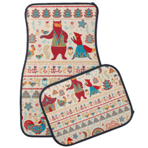 Fairy Forest Animals: Beige Background Car Floor Mat