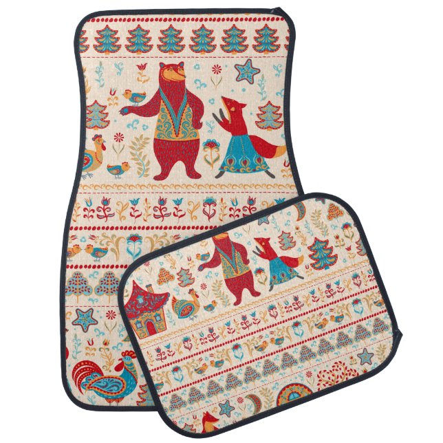 Fairy Forest Animals: Beige Background Car Floor Mat (Set)