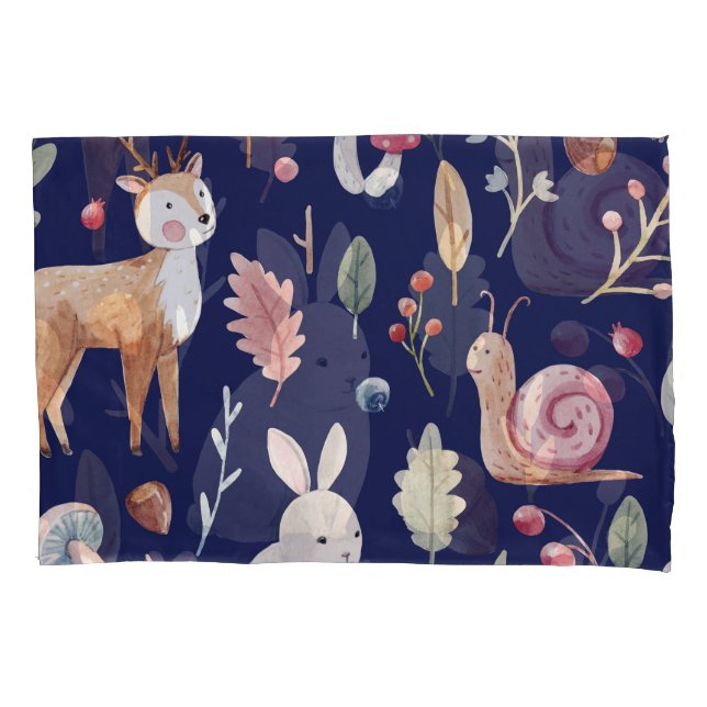 Fairy Forest Animals Children's Watercolor Pillow Case (Front)