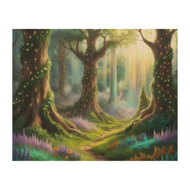 Fairy Forest Art Print Wood Wall art  (Front)