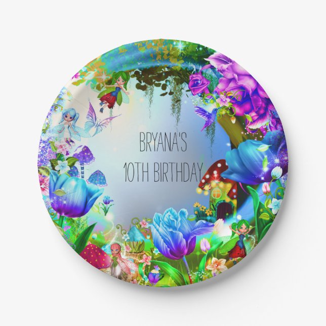 Fairy Forest Enchanted Magical Birthday Party Paper Plates (Front)