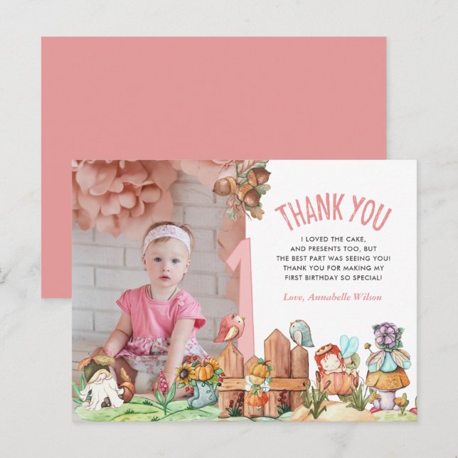 Fairy Forest First Birthday Photo Thank You Postcard (Front/Back)