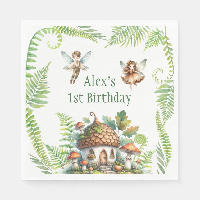 Fairy Forest Garden Gender Neutral 1st Birthday Napkins (Front)