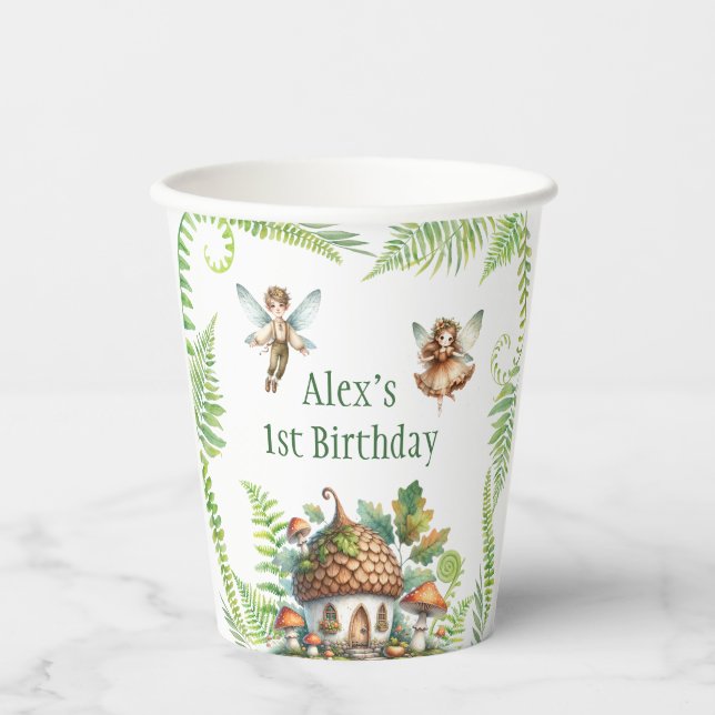 Fairy Forest Garden Gender Neutral 1st Birthday Paper Cups (Front)