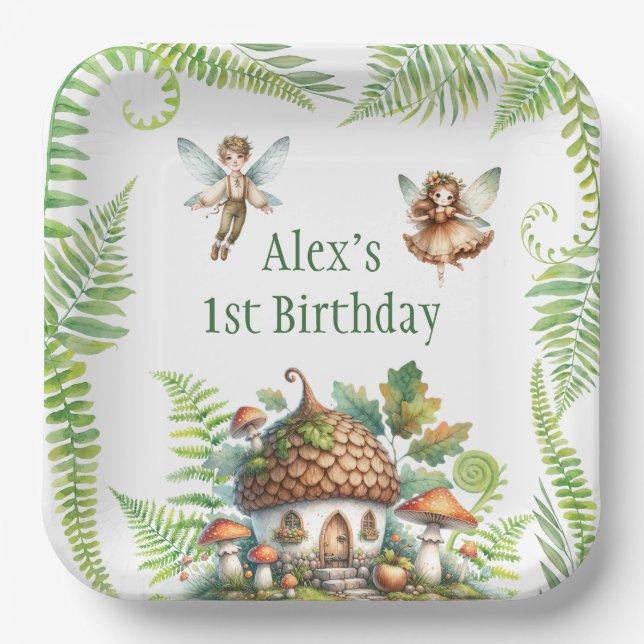 Fairy Forest Garden Gender Neutral 1st Birthday Paper Plates (Front)