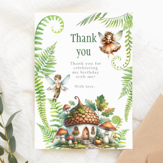 Fairy Forest Garden Gender Neutral 1st Birthday  Thank You Card (Creator Uploaded)