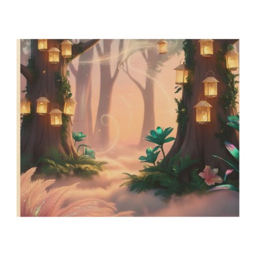 Fairy Forest With Lanterns Wood Wall Art