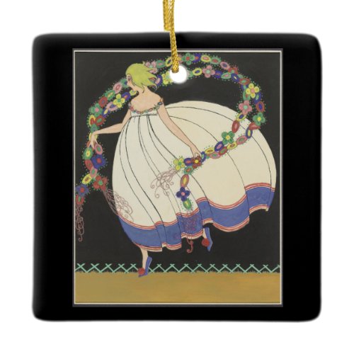 Fairy Frolicking With Flowers Ceramic Ornament