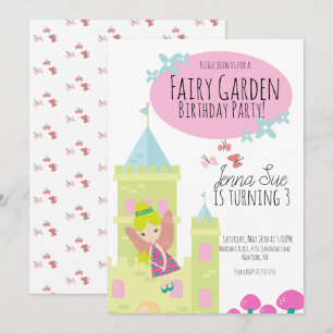 Fairy Garden 1st Birthday Castle Butterflies  Invitation