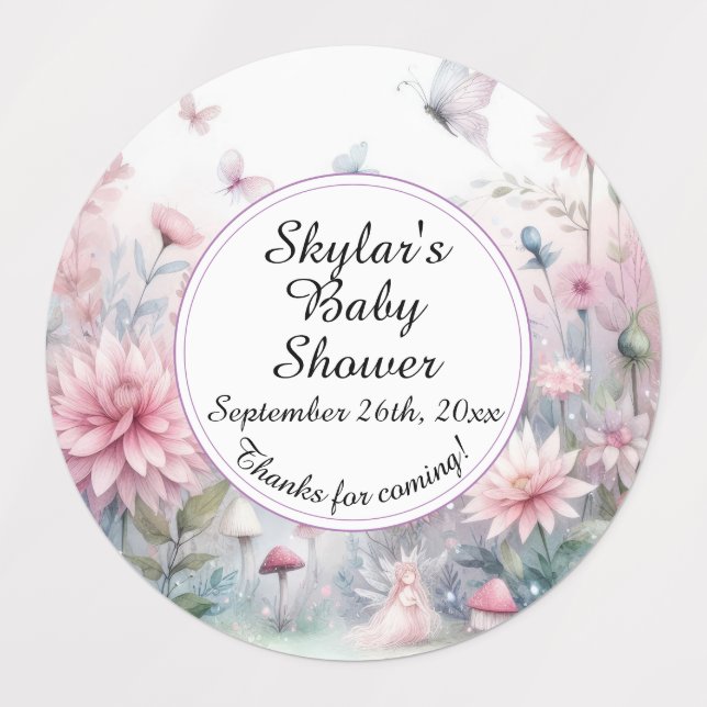 Fairy Garden Baby Shower Adhesive / Waterproof Labels (Design 1)