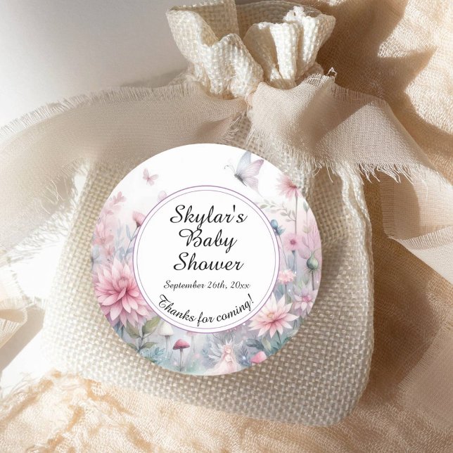 Fairy Garden Baby Shower Classic Round Sticker (Creator Uploaded)
