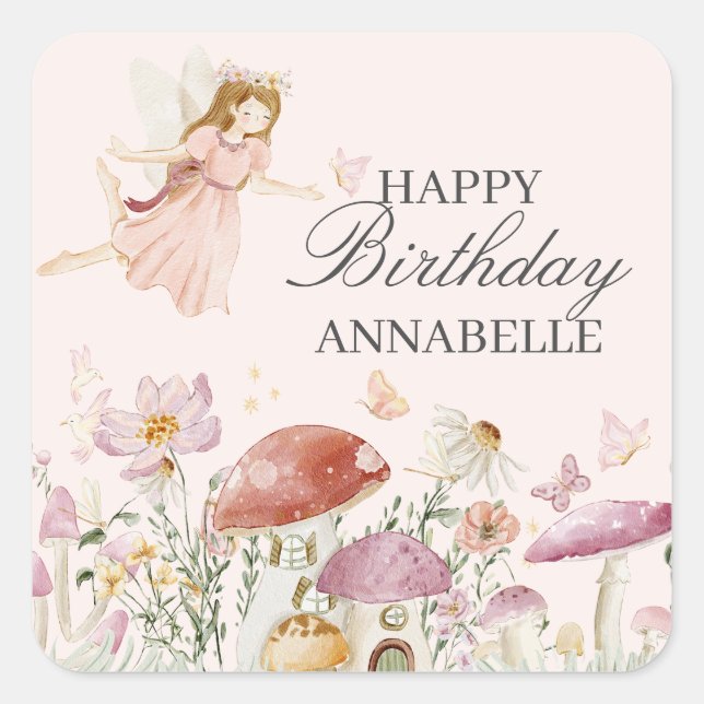 Fairy Garden Birthday Balloon Party Decor Favor Square Sticker (Front)