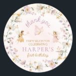 Fairy Garden Birthday Classic Round Sticker<br><div class="desc">These birthday favor stickers feature a whimsical fairy garden design with a modern hand-lettered fonts. All of the text is fully editable. For more advanced customization of this design,  simply select the "Customize It" button above.</div>