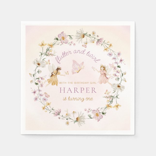 Fairy Garden Birthday Napkins (Front)